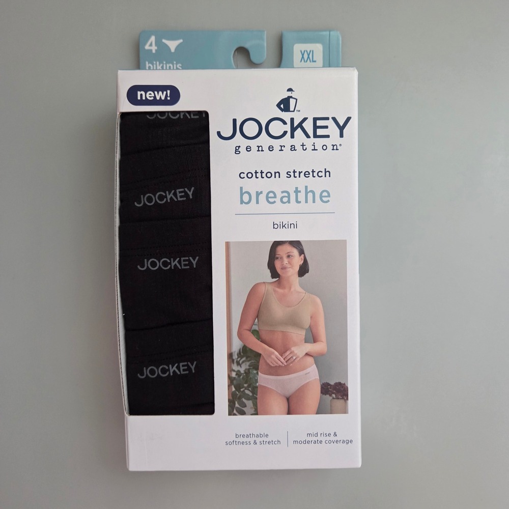 Jockey Generation Cotton Stretch Breathe Bikini Underwear 4 Pack Black XXL New